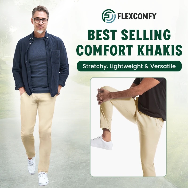 Men's High-Waist Straight Stretch Khakis